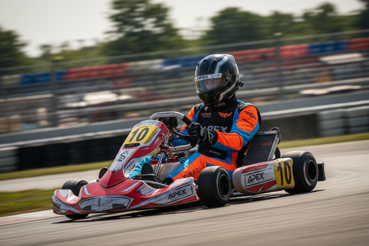 plan sur un pilote de karting en plein virage